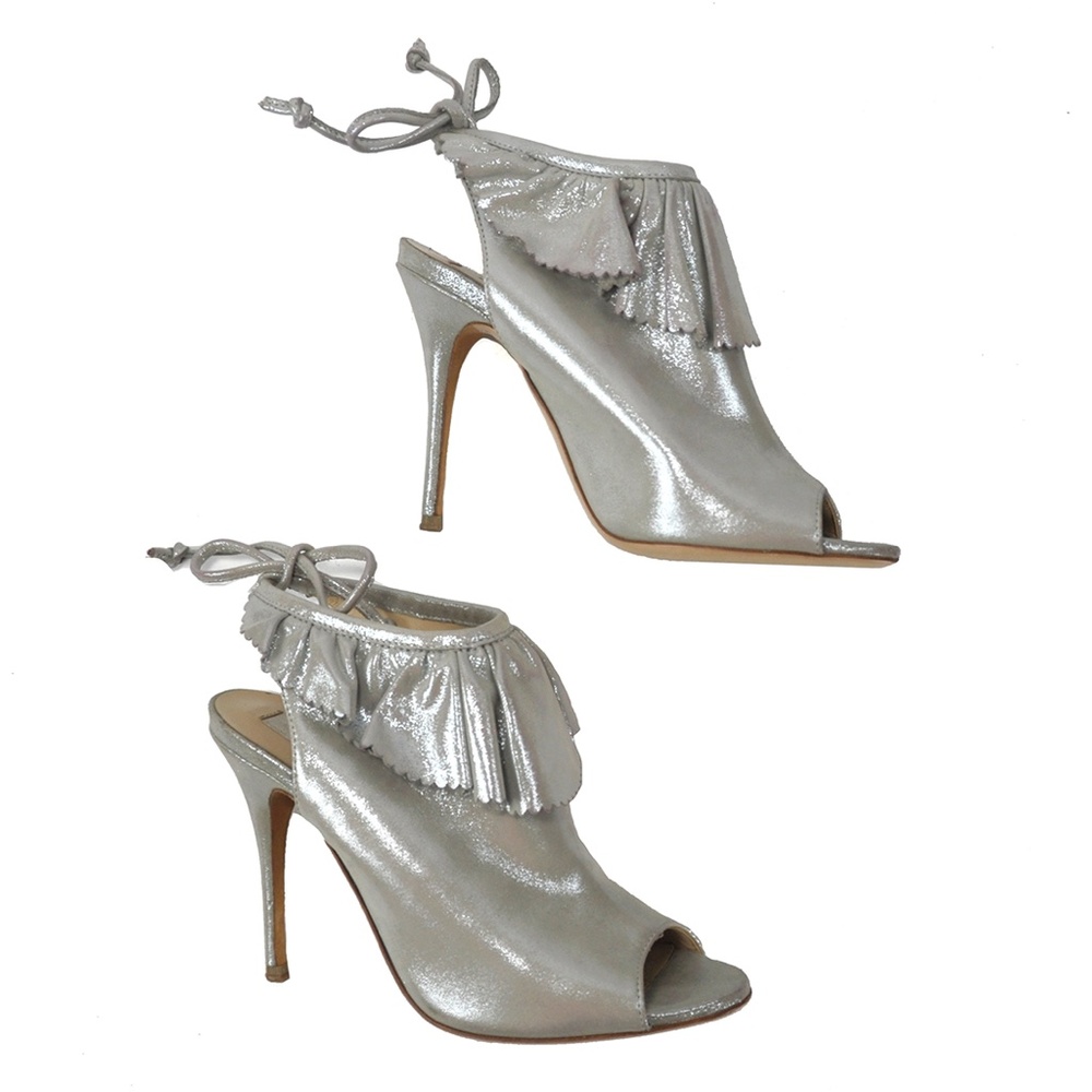 L.K.BENNETT Riley Suede Peep-Toe Booties SILVER - Picture 12 of 14